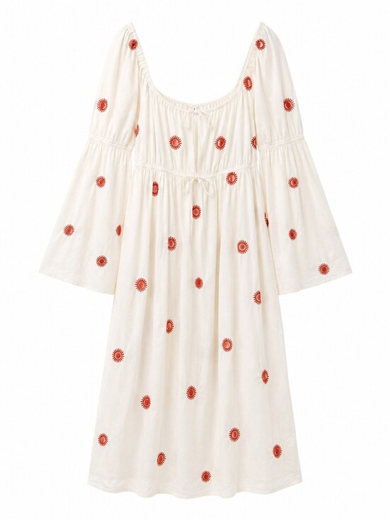 Free People Dresses & Skirts - Free People White Emory Embroidered Midi Dress, L, Cotton, Coastal, Euro Summer